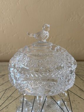 Hofbauer Crystal Covered Candy Dish with Bird Finial